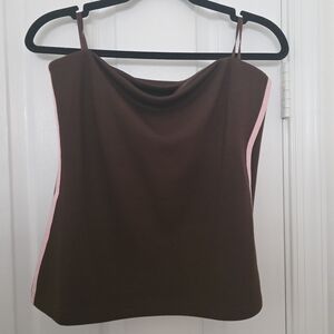 Emerson Lang Chocolate And Pink Strip Halter Too